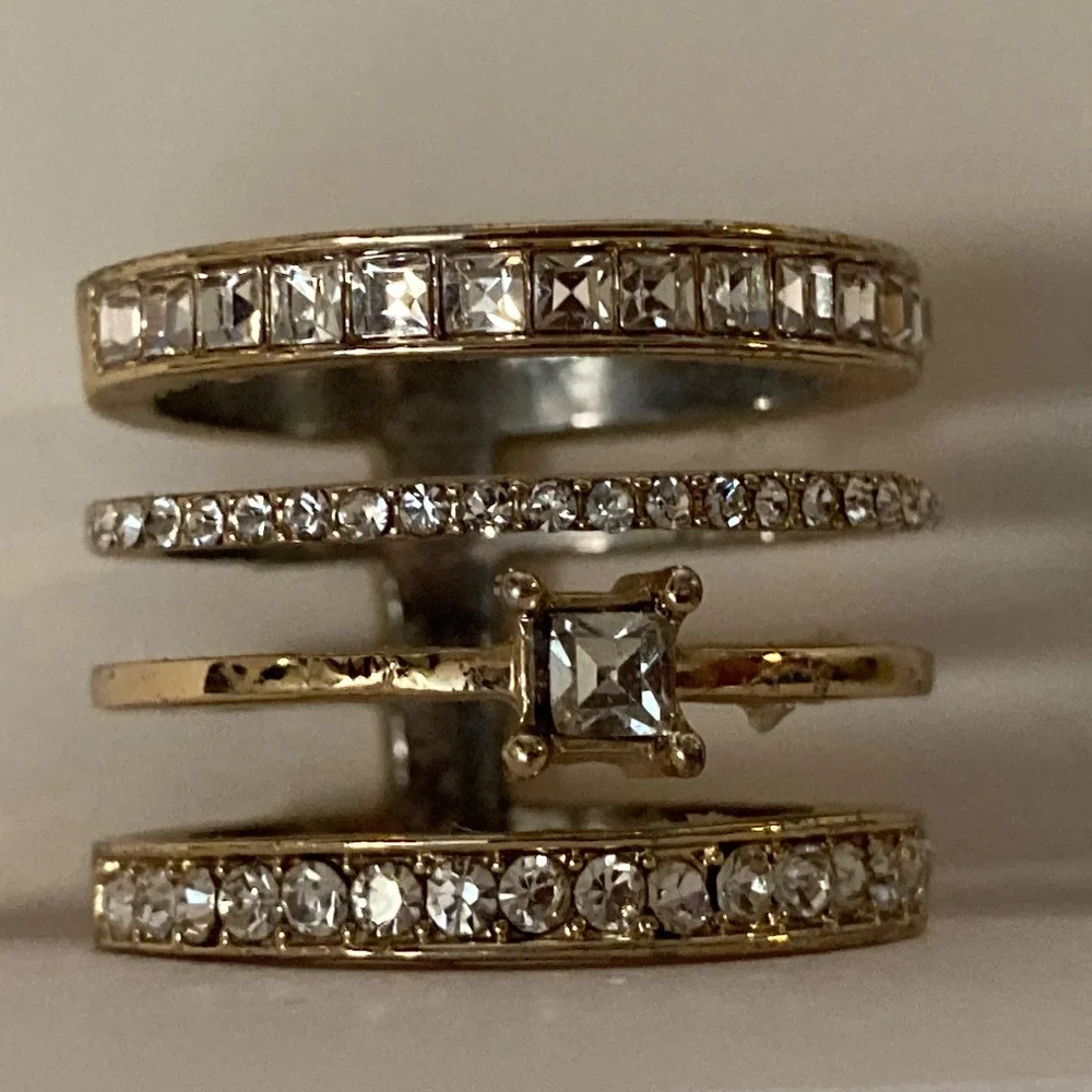 Gold and Silver Tone Rhinestone Stack Ring - Picture 2 of 7